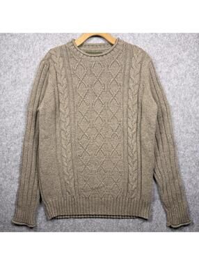 Vintage Chunky Cable Knit Pullover Sweater Tan Beige Mens L